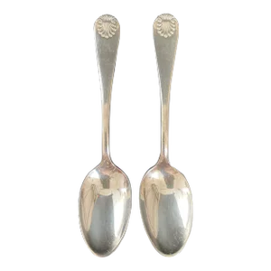 Set of 2 Antique James Tufts A1 Silver Plate Shell Teaspoons With Monogram A