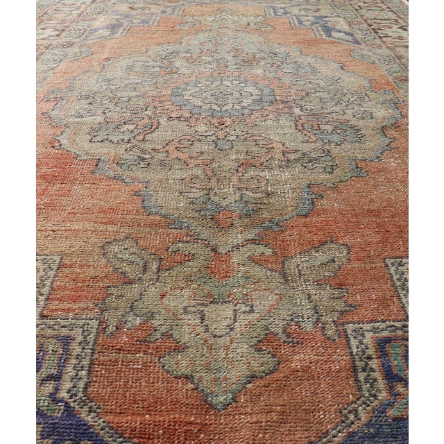 Tribal Vintage Turkish Oushak Rug With Soft Orange Field With Medallion For Sale - Image 3 of 11