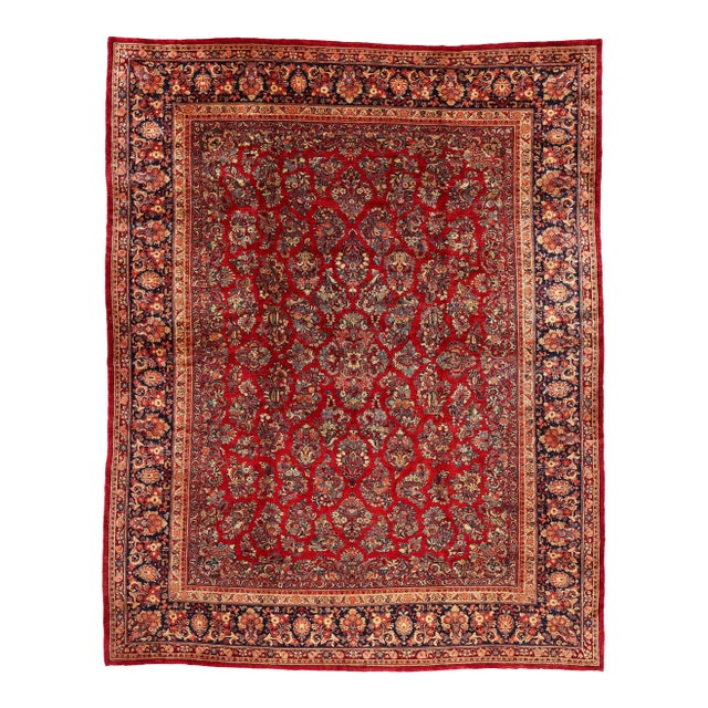 Red Antique Persian Sarouk Rug, 13'08 X 17'02 For Sale