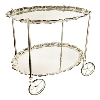 Mid-Century Italian Silver Plated Metal Trolley with Removable Trays by Carlo Mozzoni For Sale