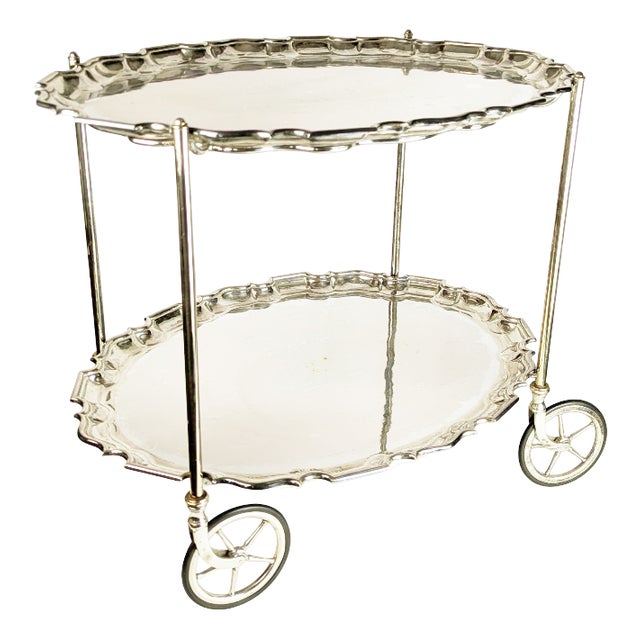 Mid-Century Italian Silver Plated Metal Trolley with Removable Trays by Carlo Mozzoni For Sale