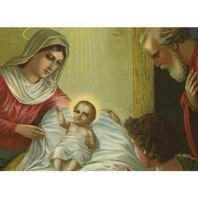 The Nativity, c.1900 German Chromolithograph “The Birth of Jesus” (Printed in Germany) This beautiful early 20th-century...
