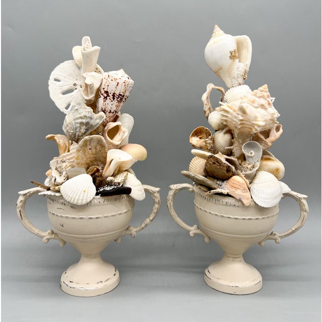 Pair of Coastal Shell Topiary Urn Topiary Sculptures by Artist – Coastal / Organic Modern For Sale - Image 10 of 17