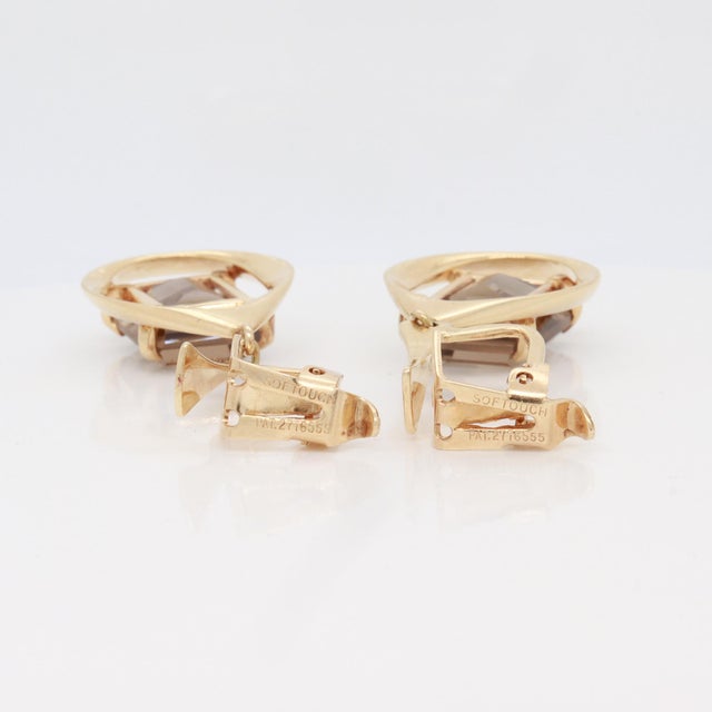Pair of Ronald H Pearson Modernist 14k Forged Gold & Topaz Earrings For Sale - Image 13 of 13