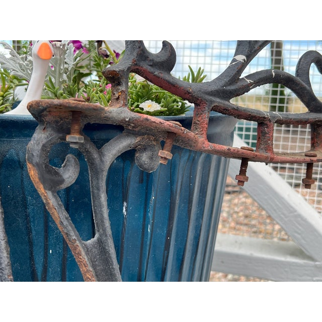 Antique Cast Iron Park Bench Ends With Scrollwork 27.25" Small Garden Bench Side Legs Set of 2 Worn For Sale - Image 9 of 13