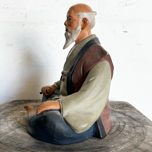 Mid 20th Century Vintage Hakata Mimasu Traditional Japanese Clay Doll Old Man For Sale - Image 5 of 7