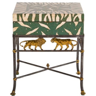 1980s Maitland Smith Box on Stand Side Table With Lions For Sale