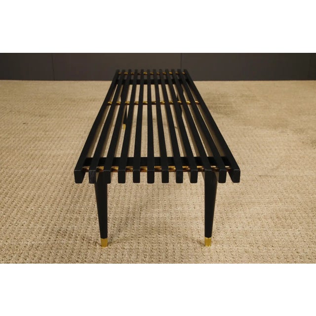 Black Mid-Century Modern Slatted Wood Bench or Table W Brass Sabots, Refinished, 1960s For Sale - Image 8 of 15