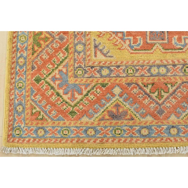 Gold Kazak Rug 2’8” X 4′ Gold Wool Tribal Hand-Knotted Oriental Carpet For Sale - Image 8 of 10