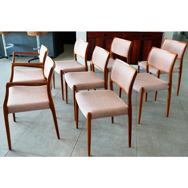 Brown 1960s Niels Otto Møller Model #65 & #80 Teak Dining Chairs Set of 8 MCM For Sale - Image 8 of 13