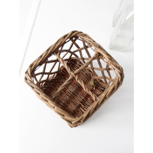 Vintage Wicker Bottle Basket With Glass Bottles For Sale - Image 14 of 15