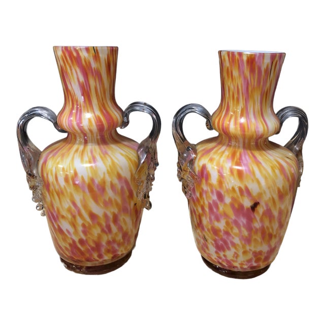 Vintage Italian Multi Colored Art Glass Vases - a Pair For Sale