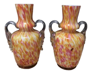 Vintage Italian Multi Colored Art Glass Vases - a Pair