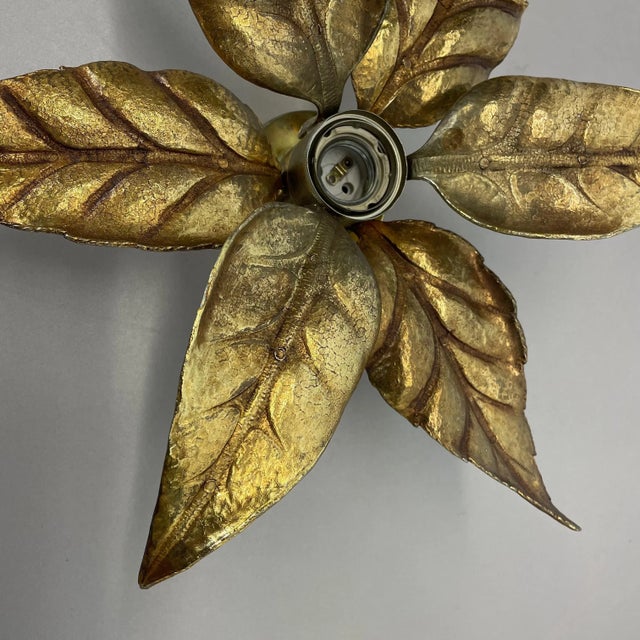 Modern Brutalist Beligan Brass Metal Wall Ceiling Light from Willy Daro Belgium, 1970s For Sale - Image 3 of 14