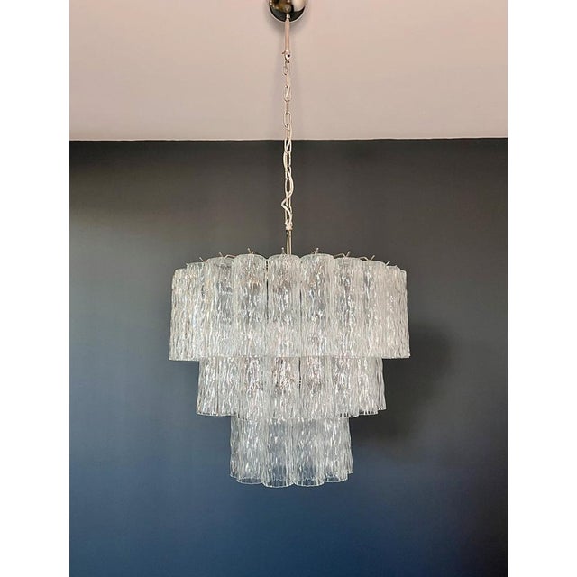 1990s Large Three-Tier Murano Glass Tube Pendant Light from Venini, 1990s For Sale - Image 5 of 16