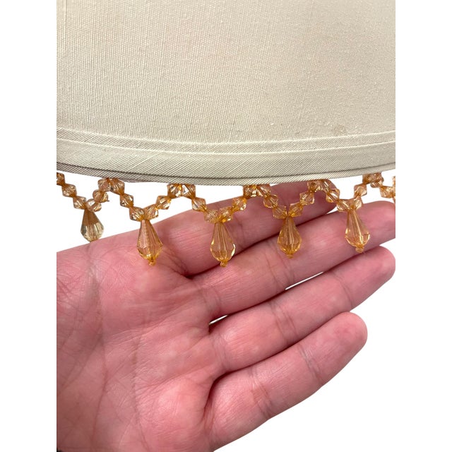 1970s Pair of Vintage Neoclassical Table Lamps With Ornate Metal Bases and Fabric Shades For Sale - Image 11 of 11