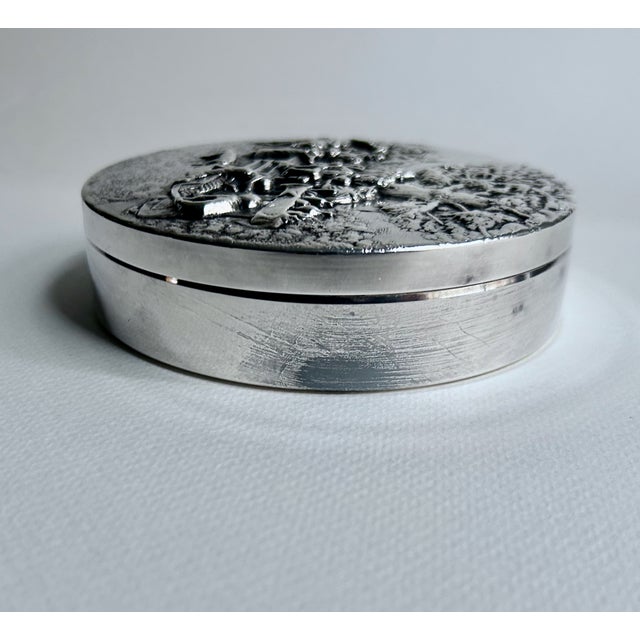 Mid 20th Century Hans Jensen Denmark Velvet Lined Repousse .800 Silver Box For Sale - Image 16 of 17