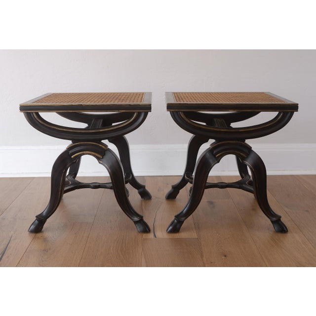 Neoclassical X-Frame Stools With Leather Cushions - A Pair For Sale - Image 12 of 17