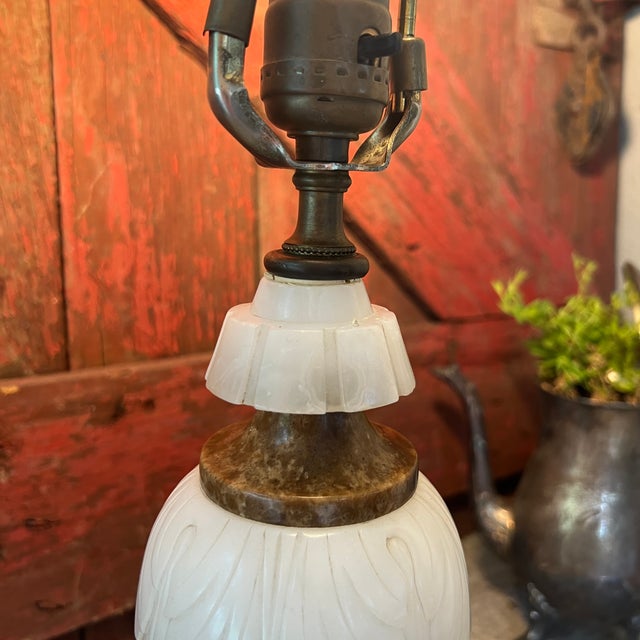 Vintage Italian Marble & Alabaster Urn Lamp 13" Elegant Design With Brass Accents For Sale - Image 11 of 18