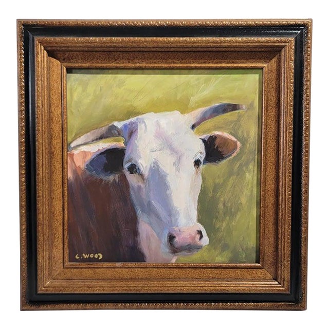 20thc Signed Cow Oil Painting Listed Artist For Sale