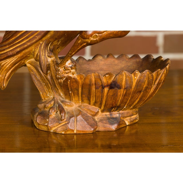 Italian Midcentury Carved Wooden Bowl with Crane and Leaf Motifs For Sale - Image 12 of 12
