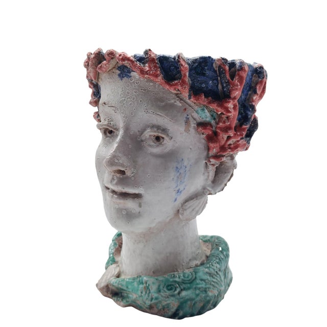 Ceramic Handcrafted Ceramic Planters in the shape of Heads, Italy, 1950s, Set of 2 For Sale - Image 7 of 15