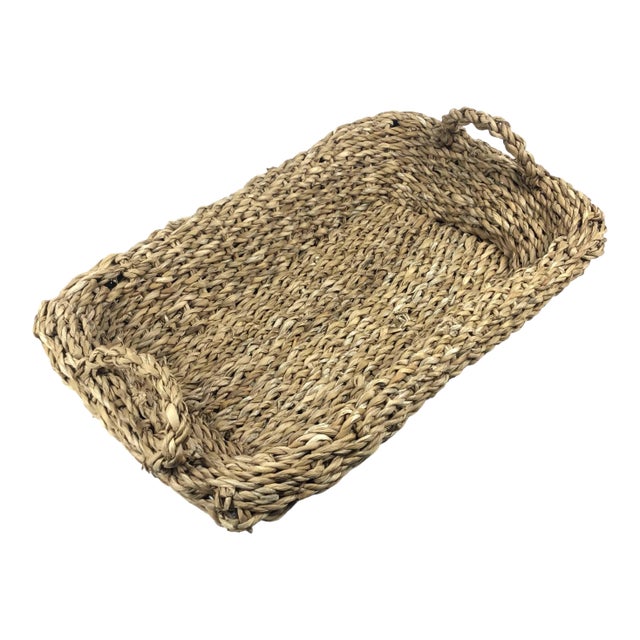 Thick Boho Basket Tray With Handles For Sale