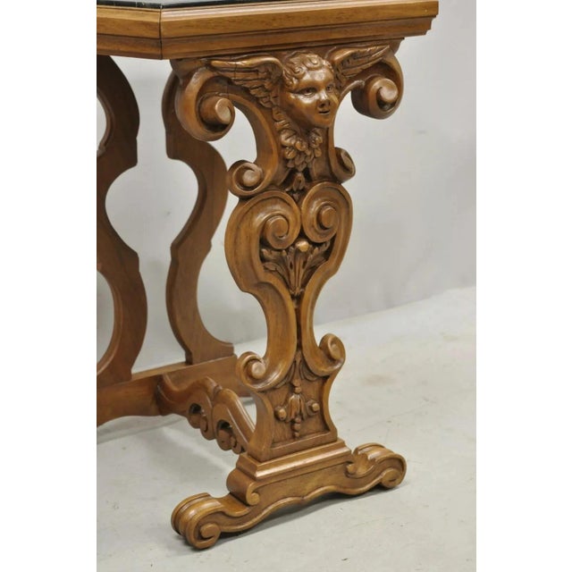 Brown Early 20th Century Italian Renaissance Figural Carved Marble Top Side Table With Winged Cherub Head For Sale - Image 8 of 12