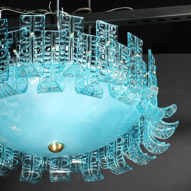 Modernist Hand-Blown Aquamarine Murano Glass Chandelier With Frosted Diffuser For Sale - Image 13 of 18