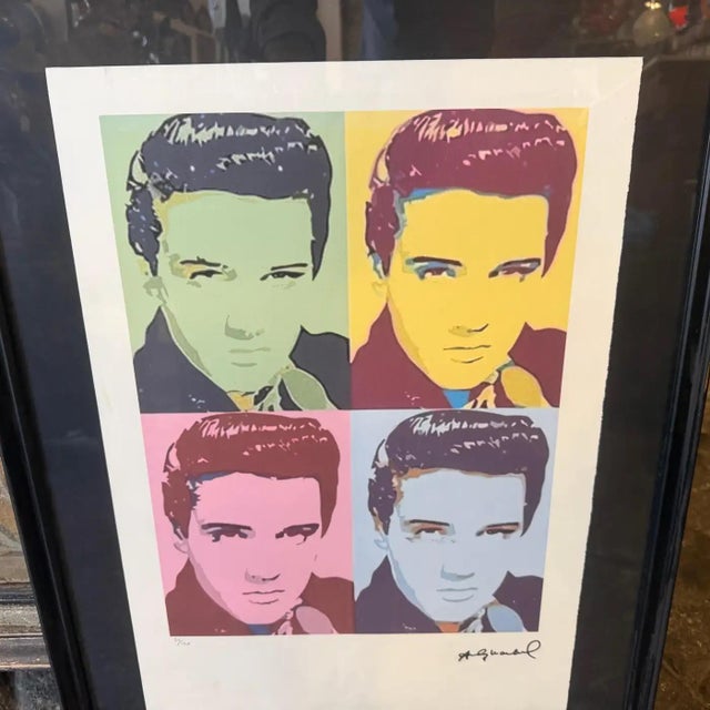 Wood 21st Century Andy Warhol Pop Art Framed Elvis Presley 52/100 Lithography For Sale - Image 7 of 12
