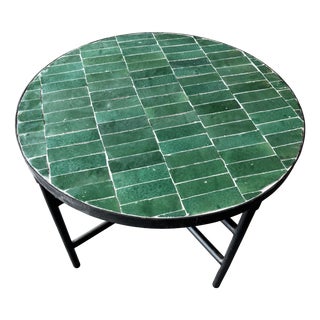 Moroccan Emerald Green Zellige Round Coffee Table, 2010s For Sale