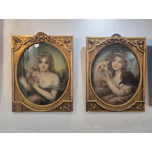 19th Century Pair of Greuze Pastel Portraits, 1800s, Pastel, Framed For Sale - Image 5 of 16