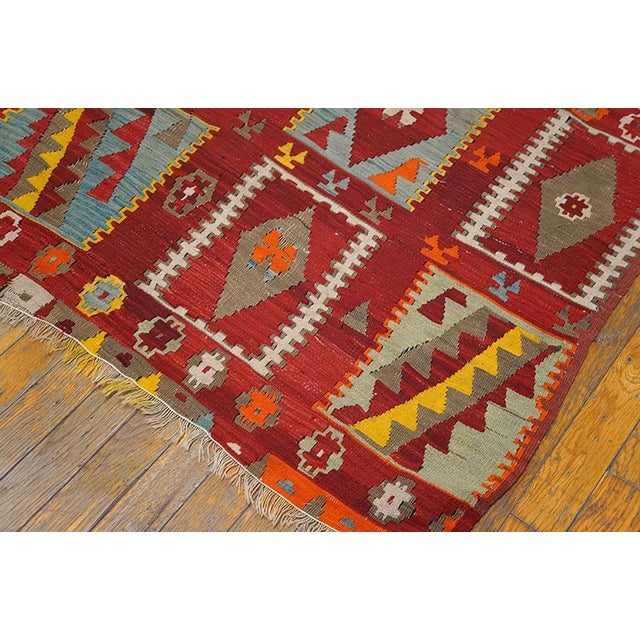 1900s Red Diamond Tribal Antique Turkish Oushak Flat-Weave Rug 6'6" X 11' Wool Carpet For Sale - Image 4 of 6