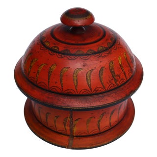 Handpainted Wooden Lacquerware Spice Box, 1950s For Sale