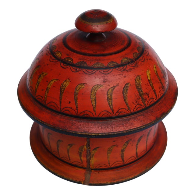 Handpainted Wooden Lacquerware Spice Box, 1950s For Sale