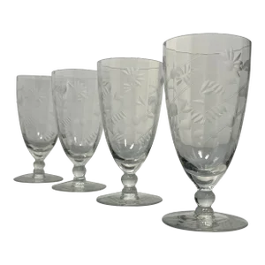 Vintage Etched Optic Crystal Juice Glasses Set of 4