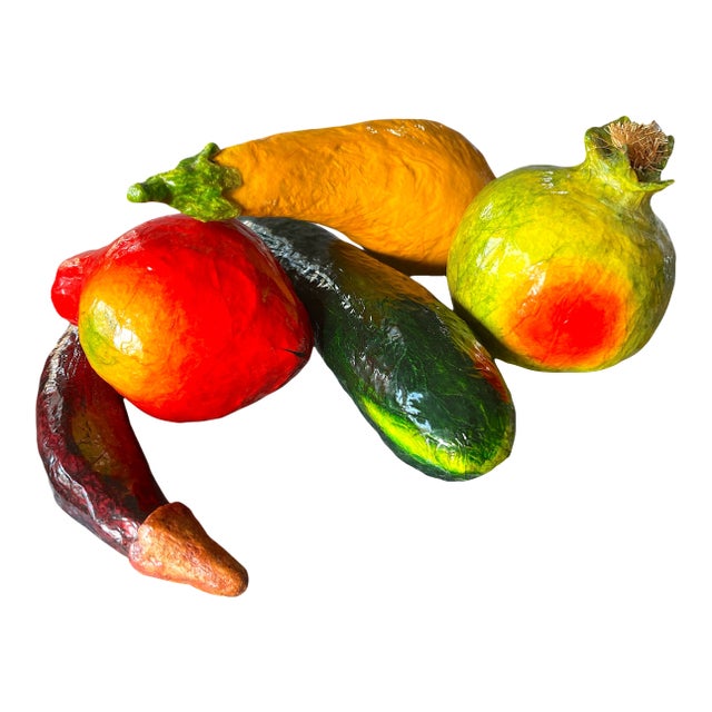 Vintage Hand-Painted Papier-Mâché Vegetables – Set of 5 For Sale