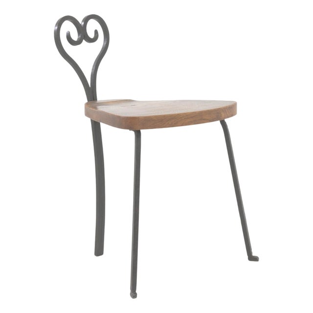 20th Century French Metal Chair With Wooden Seat For Sale