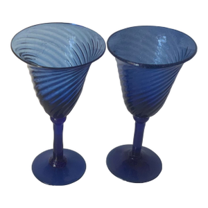 1970s Hand Blown Cobalt Goblets - a Pair