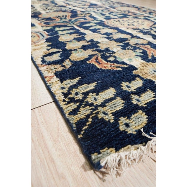 5x8 Blue Hand-Knotted Wool Floral Pomegranate Columns Geometric Carpet Rug For Sale - Image 4 of 5