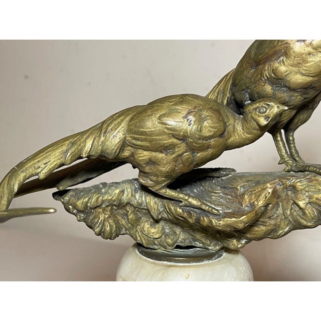 Antique German Rudolf Henn Bronze Alabaster Perched Pheasant Statue Sculpture For Sale - Image 11 of 14