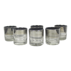 Set of 6 Mid 20th Century Silver Fade Rim Rocks Whiskey Glasses