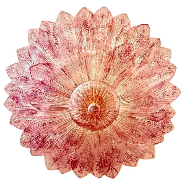 Pink and Amethyst Murano Glass Leaves Ceiling Light, 1990s For Sale - Image 12 of 13