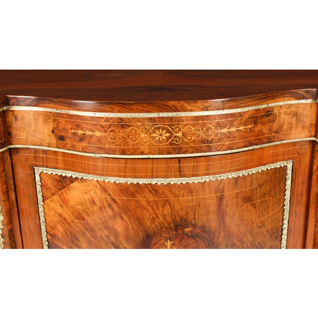 Antique Victorian Serpentine Burr Walnut Marquetry Credenza, 19th Century For Sale - Image 4 of 18
