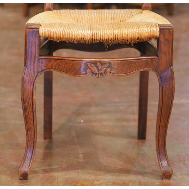 Brown Early 20th Century French Normandy Oak Rush Seat Dining Chairs, Set of Six For Sale - Image 8 of 11