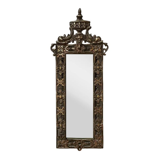 Vintage Brass Mirror With Intricate Design For Sale