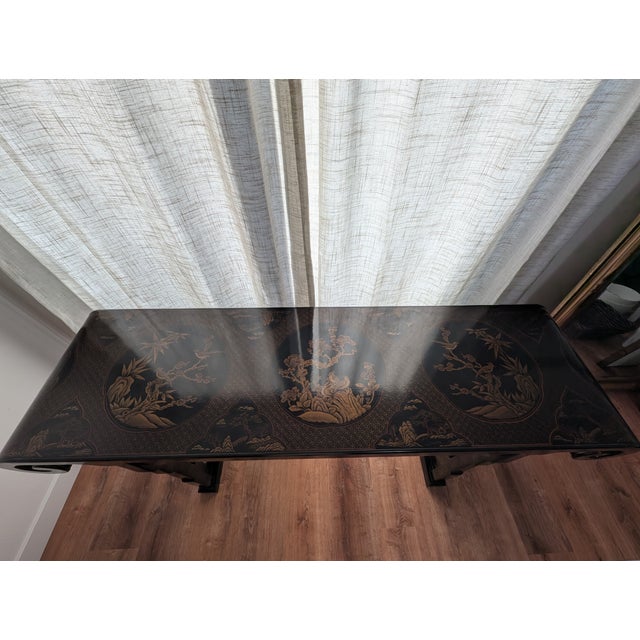 Late 20th Century Vintage Drexel Heritage Ming Treasures Console Table – Hand-Painted Birds & Flowers For Sale - Image 5 of 14