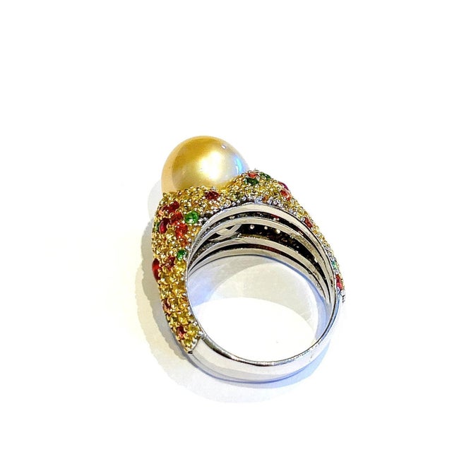 Bochic “Orient” Vintage Ruby, South Sea Pearl & Sapphire Ring Set 18K Gold & Silver For Sale In New York - Image 6 of 9
