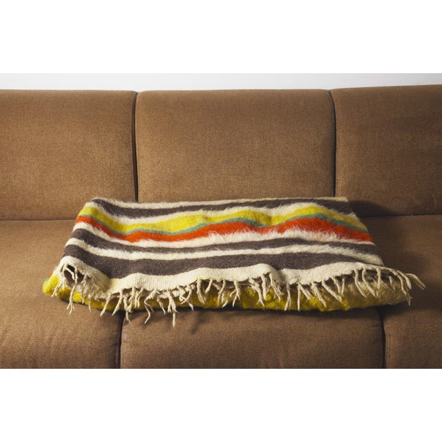 1950s Vintage Folk Art Portuguese Wool Blanket Cobertor De Papa Striped Textile Rustic Bed Throw, 1950s For Sale - Image 5 of 11