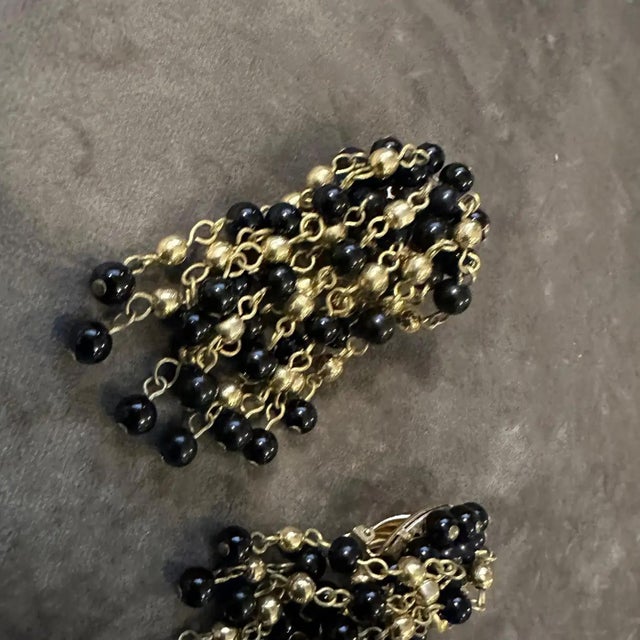 1980s 1980s Coppola E Toppo Style Brass and Black Beads Italian Chandelier Earrings For Sale - Image 5 of 12